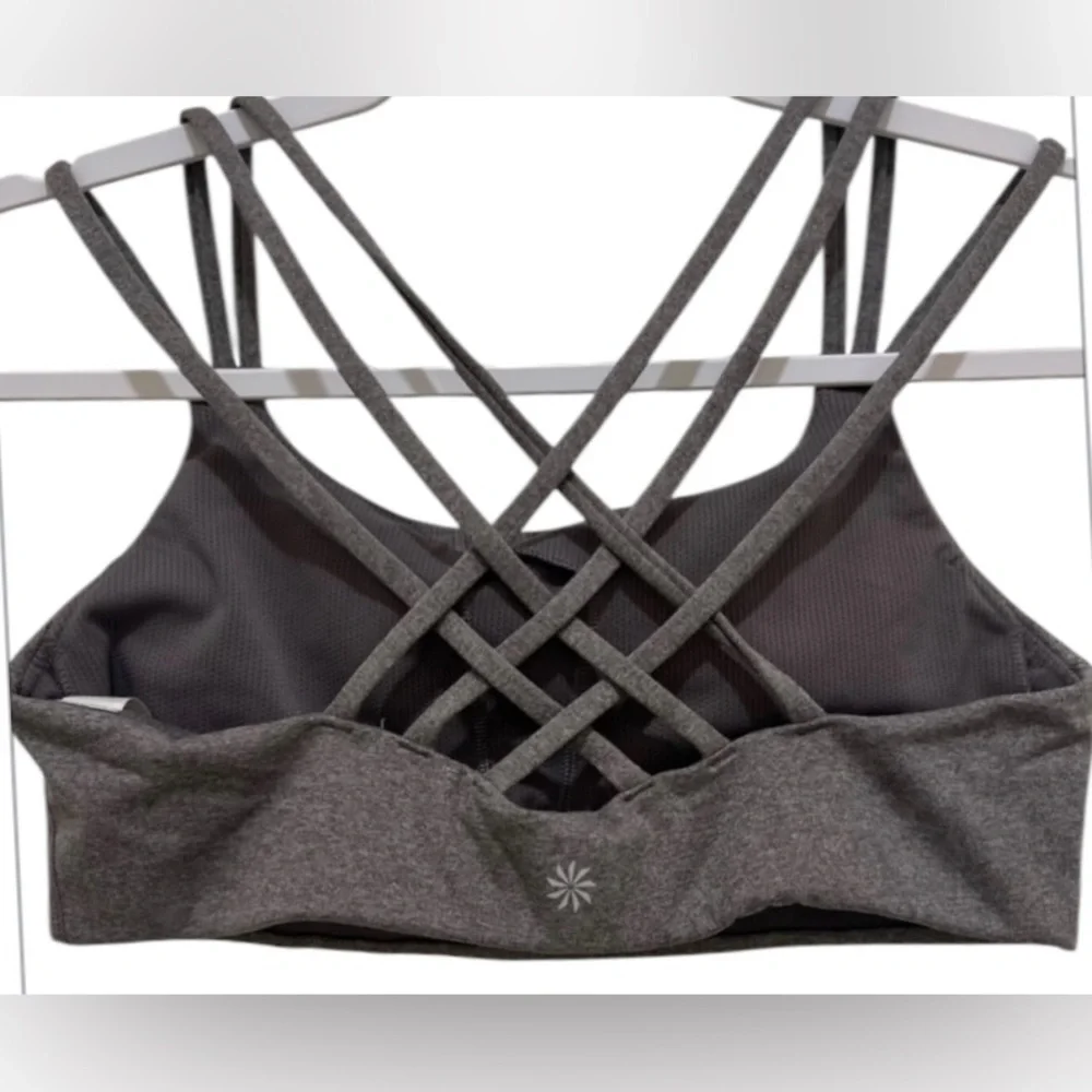 Athleta women’s Medium strappy Hyper Focused gray sports bra